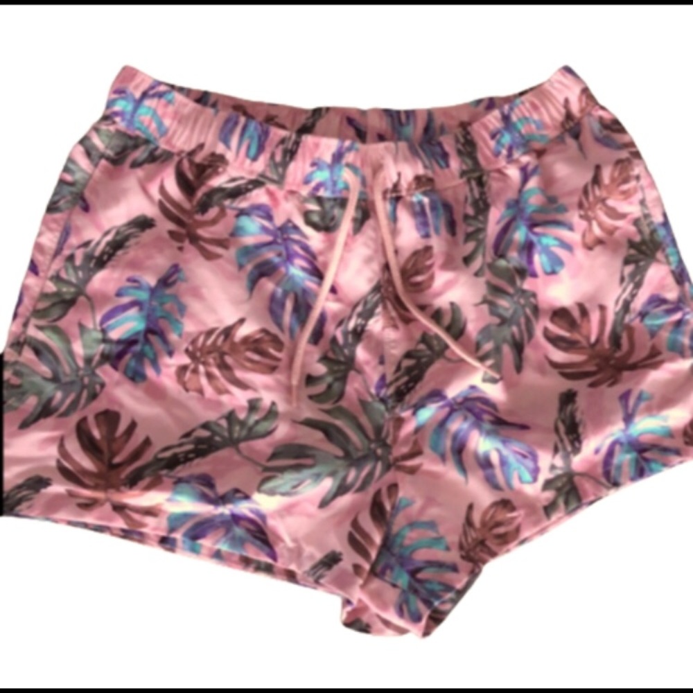 ASOS PINK/PALM LEAF SWIM SHORTS